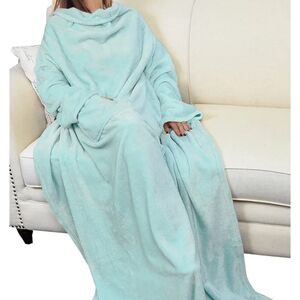 Fleece blanket with sleeves in light blue